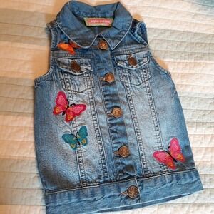 Sophia & Sam Denim Vest Size 18 mth Embroidered Butterflies Buttons Up